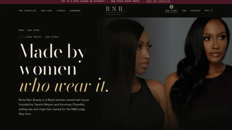 Riche Noir Beauty story section reading Made by women who wear it