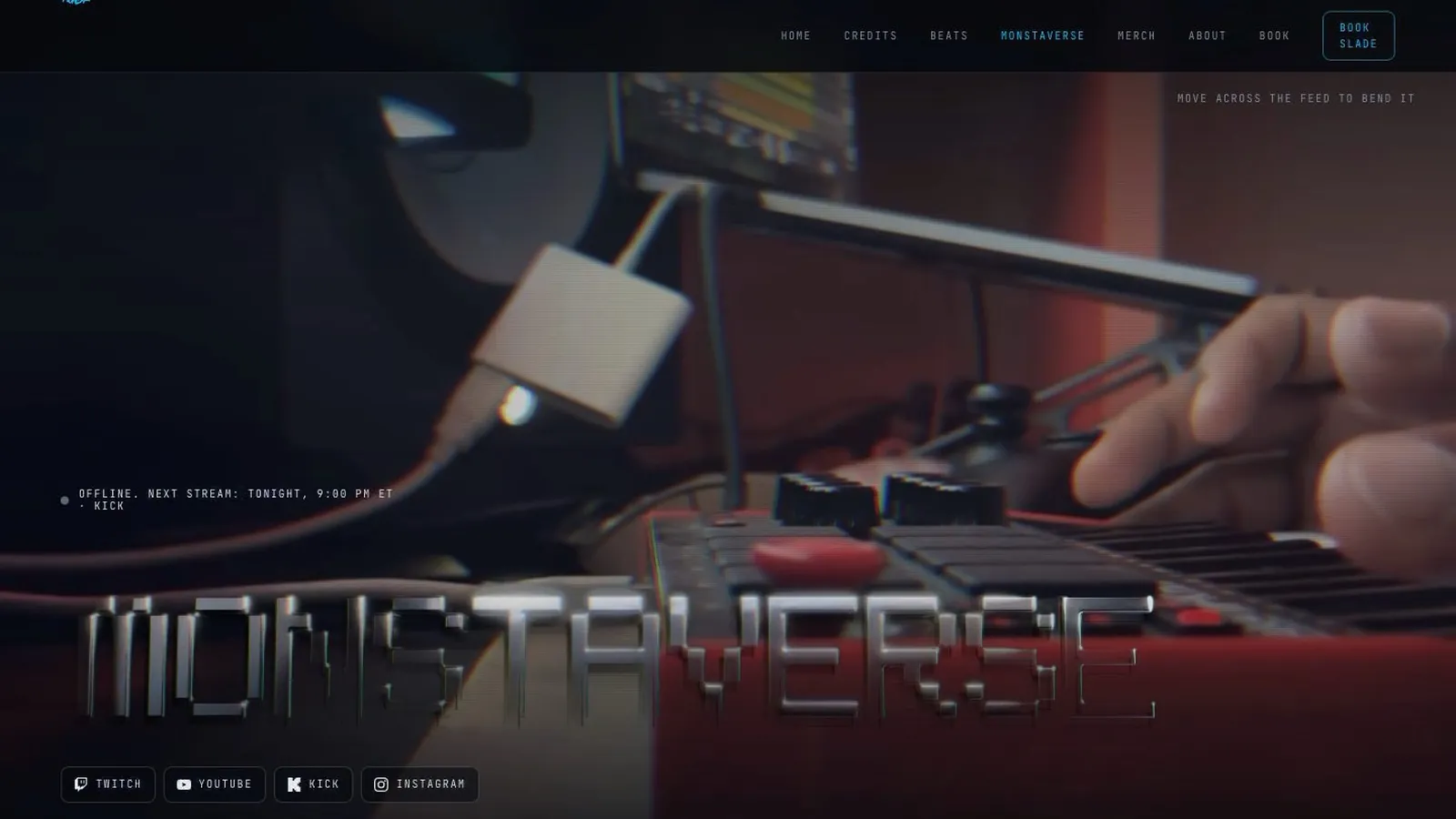 Slade Da Monsta Monstaverse section with a glitching chrome wordmark